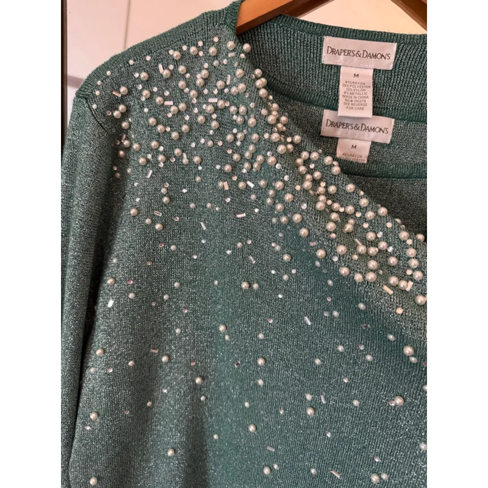 Women's Draper's & Damon's Green Beaded Cardigan M
